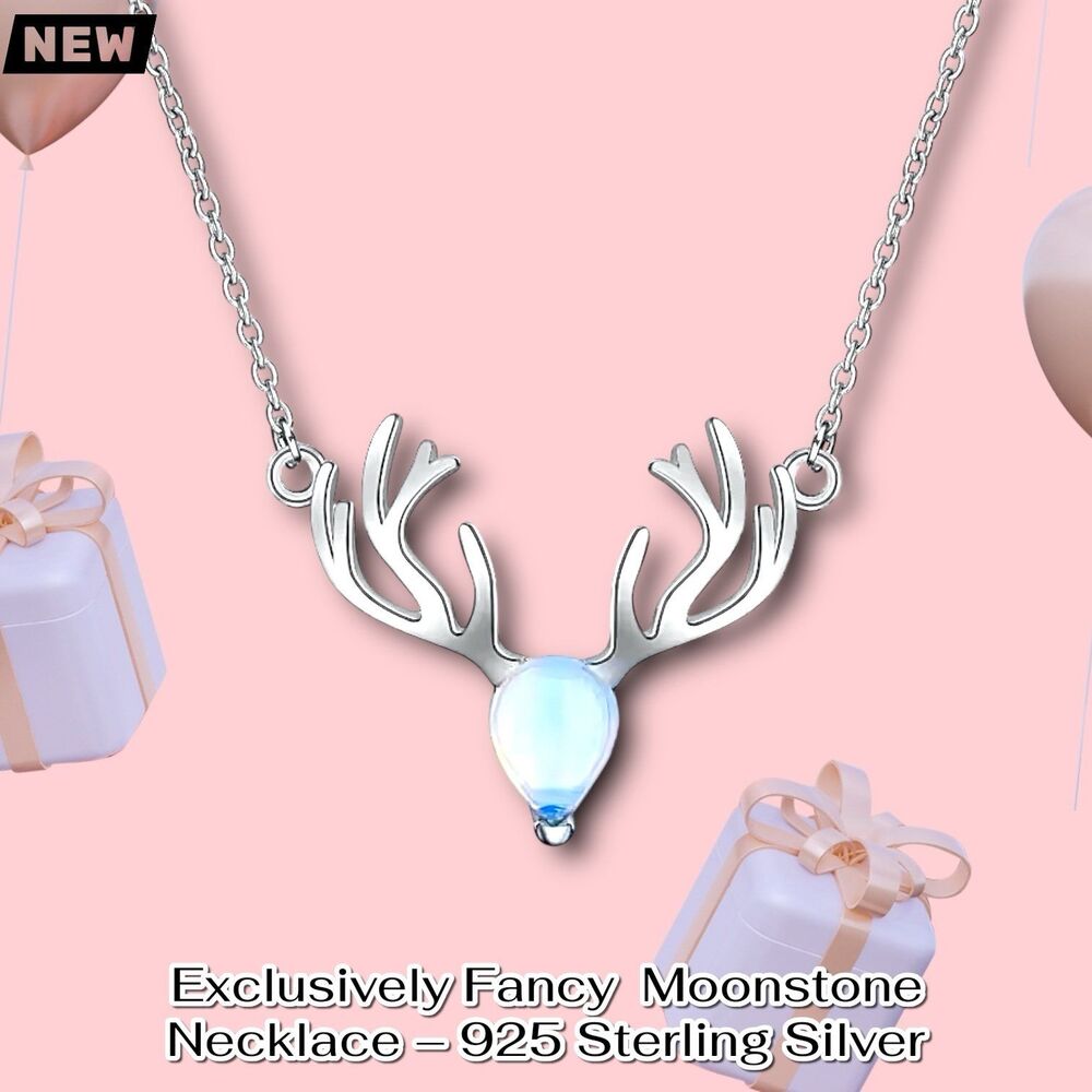 New Exclusively Fancy Deer Antler Moonstone Necklace – 925 Sterling Silver